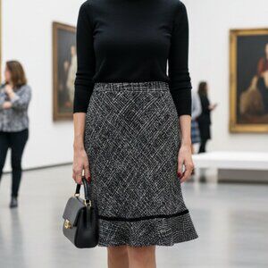 GAP Black /White A-line Tweed Classic Lined Skirt Size 4 Wool Blend Y2K Preppy